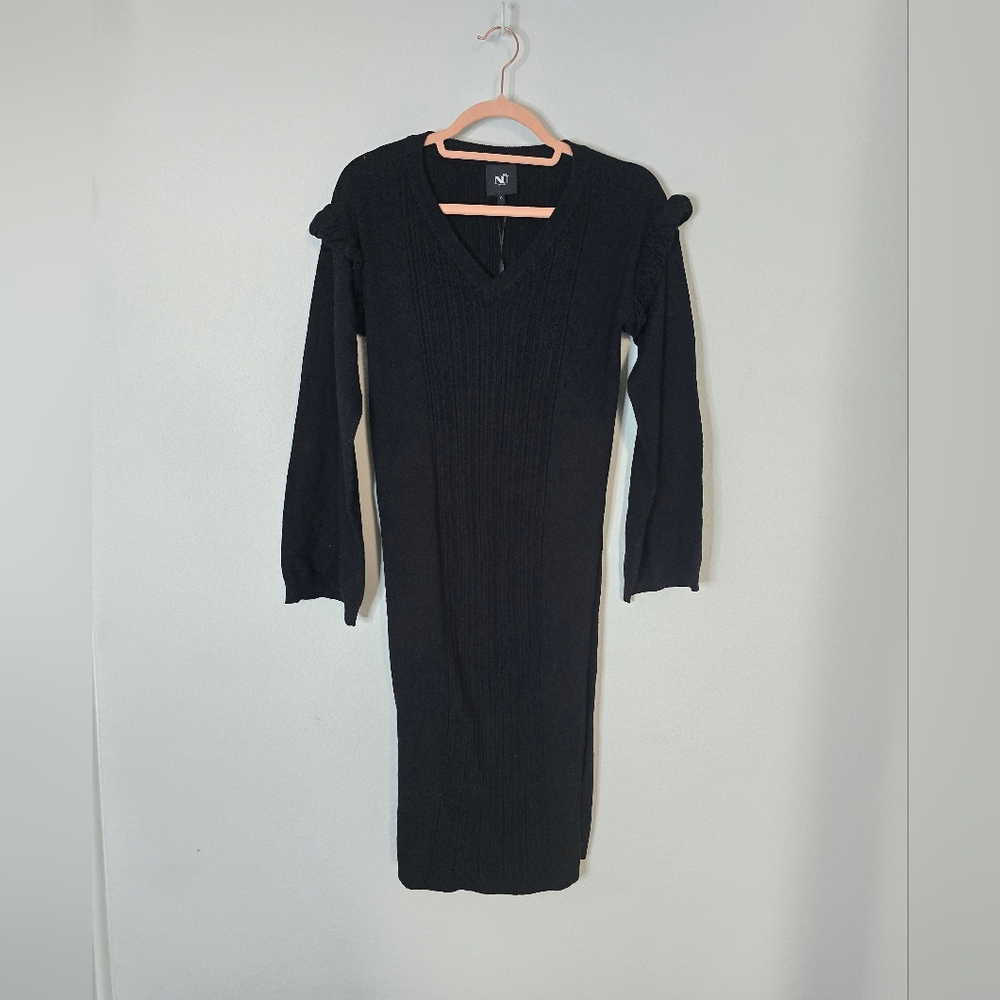 NWT NU Denmark Elegant Black Long Sleeve Knit Dress Size Small - Picture 2 of 6